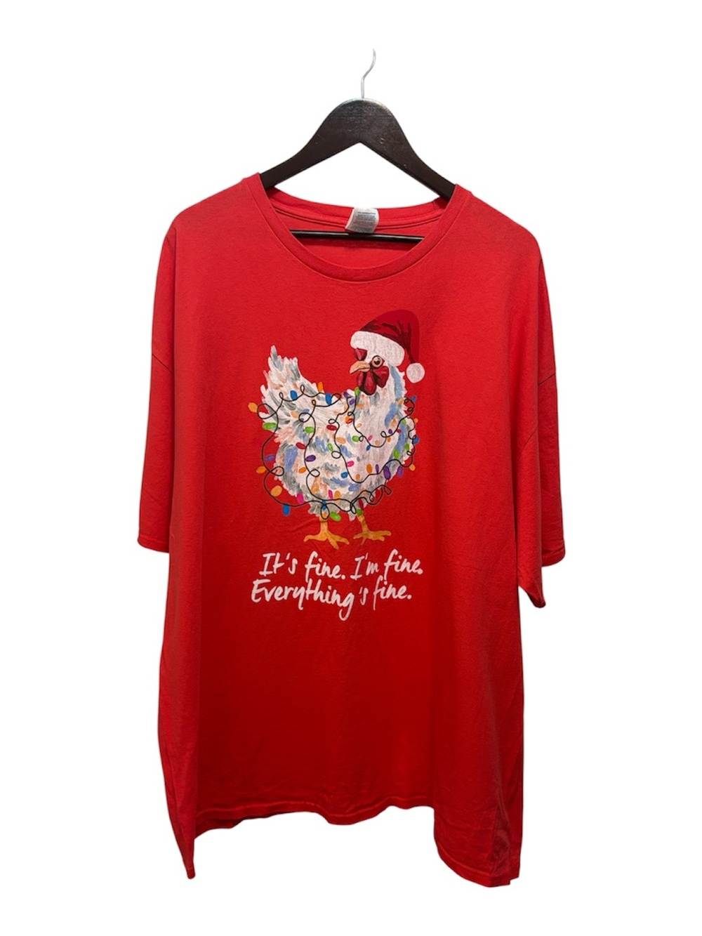 Red Short Sleeve Santa Chicken Christmas Light Graphic Ugly Christmas Sweater